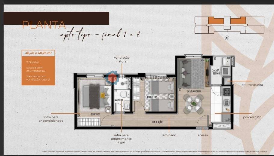 Apartamento à venda com 2 quartos, 48m² - Foto 2